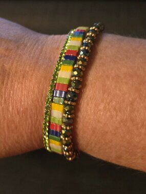 NEW Set of 3 Beaded Tila Strass Chicklet Bracelets